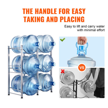 VEVOR 3 Tiers Water Jug Holder, 5 Gallon Water Bottle Holder, Double Row Water Bottle Rack for 6 Bottles, Heavy Duty Water Jug Rack for Kitchen, Office, Living Room, Silver - 5JLTZSSTSTZC08EPUV0 - view 7