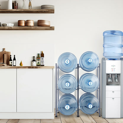 VEVOR 3 Tiers Water Jug Holder, 5 Gallon Water Bottle Holder, Double Row Water Bottle Rack for 6 Bottles, Heavy Duty Water Jug Rack for Kitchen, Office, Living Room, Silver - 5JLTZSSTSTZC08EPUV0 - view 9