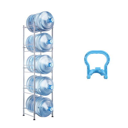 VEVOR 5 Tiers Water Jug Holder, 5 Gallon Water Bottle Holder, Single Row Water Bottle Rack for 5 Bottles, Heavy Duty Water Jug Rack for Kitchen, Office, Living Room, Silver - 5JLTZSSTSTZC0COMZV0 - view 1