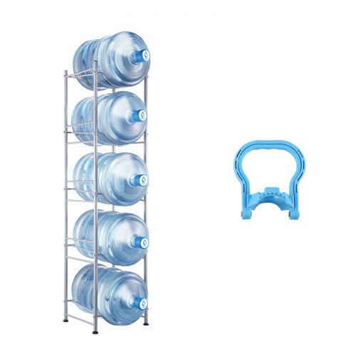 VEVOR 5 Tiers Water Jug Holder, 5 Gallon Water Bottle Holder, Single Row Water Bottle Rack for 5 Bottles, Heavy Duty Water Jug Rack for Kitchen, Office, Living Room, Silver - 5JLTZSSTSTZC0COMZV0 - view 2