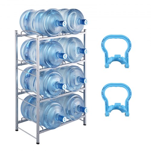 VEVOR 4 Tiers Water Jug Holder, 5 Gallon Water Bottle Holder, Double Row Water Bottle Rack for 8 Bottles, Heavy Duty Water Jug Rack for Kitchen, Office, Living Room, Silver - 5JLTZSSTSTZCDLTQOV0 - view 2