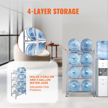 VEVOR 4 Tiers Water Jug Holder, 5 Gallon Water Bottle Holder, Double Row Water Bottle Rack for 8 Bottles, Heavy Duty Water Jug Rack for Kitchen, Office, Living Room, Silver - 5JLTZSSTSTZCDLTQOV0 - view 4