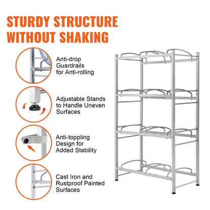 VEVOR 4 Tiers Water Jug Holder, 5 Gallon Water Bottle Holder, Double Row Water Bottle Rack for 8 Bottles, Heavy Duty Water Jug Rack for Kitchen, Office, Living Room, Silver - 5JLTZSSTSTZCDLTQOV0 - view 6