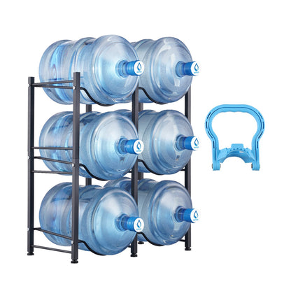 VEVOR 3 Tiers Water Jug Holder, 5 Gallon Water Bottle Holder, Double Row Water Bottle Rack for 6 Bottles, Heavy Duty Water Jug Rack for Kitchen, Office, Living Room, Black - 5JLTZSSTSTZCFE4HKV0 - view 1