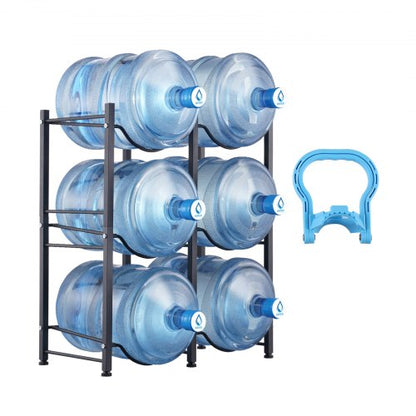 VEVOR 3 Tiers Water Jug Holder, 5 Gallon Water Bottle Holder, Double Row Water Bottle Rack for 6 Bottles, Heavy Duty Water Jug Rack for Kitchen, Office, Living Room, Black - 5JLTZSSTSTZCFE4HKV0 - view 2