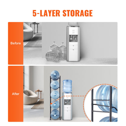 VEVOR 5 Tiers Water Jug Holder, 5 Gallon Water Bottle Holder, Single Row Water Bottle Rack for 5 Bottles, Heavy Duty Water Jug Rack for Kitchen, Office, Living Room, Black - 5JLTZSSTSTZCIZWDLV0 - view 4