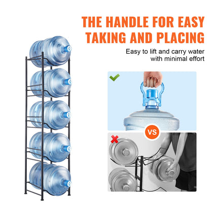 VEVOR 5 Tiers Water Jug Holder, 5 Gallon Water Bottle Holder, Single Row Water Bottle Rack for 5 Bottles, Heavy Duty Water Jug Rack for Kitchen, Office, Living Room, Black - 5JLTZSSTSTZCIZWDLV0 - view 7
