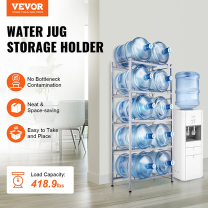 VEVOR 5 Tiers Water Jug Holder, 5 Gallon Water Bottle Holder, Double Row Water Bottle Rack for 10 Bottles, Heavy Duty Water Jug Rack for Kitchen, Office, Living Room, Silver Gray - 5JLTZSSTSTZCL7OHRV0 - view 3