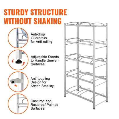 VEVOR 5 Tiers Water Jug Holder, 5 Gallon Water Bottle Holder, Double Row Water Bottle Rack for 10 Bottles, Heavy Duty Water Jug Rack for Kitchen, Office, Living Room, Silver Gray - 5JLTZSSTSTZCL7OHRV0 - view 6