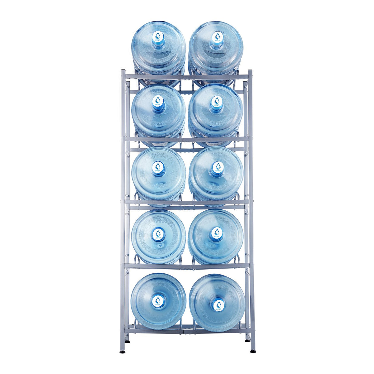 VEVOR 5 Tiers Water Jug Holder, 5 Gallon Water Bottle Holder, Double Row Water Bottle Rack for 10 Bottles, Heavy Duty Water Jug Rack for Kitchen, Office, Living Room, Silver Gray - 5JLTZSSTSTZCL7OHRV0 - view 10