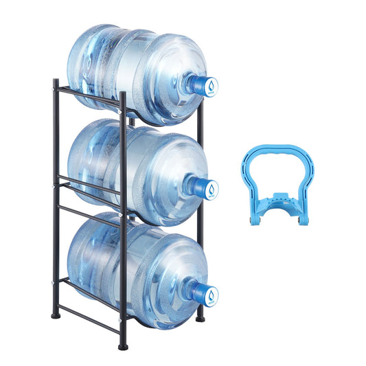 VEVOR 3 Tiers Water Jug Holder, 5 Gallon Water Bottle Holder, Single Row Water Bottle Rack for 3 Bottles, Heavy Duty Water Jug Rack for Kitchen, Office, Living Room, Black - 5JLTZSSTSTZCO9G2HV0 - view 1