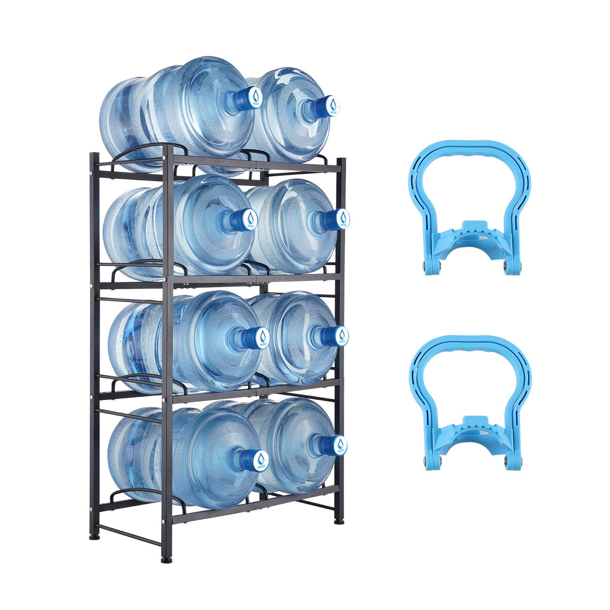 VEVOR 4 Tiers Water Jug Holder, 5 Gallon Water Bottle Holder, Double Row Water Bottle Rack for 8 Bottles, Heavy Duty Water Jug Rack for Kitchen, Office, Living Room, Black - 5JLTZSSTSTZCX729CV0 - view 1