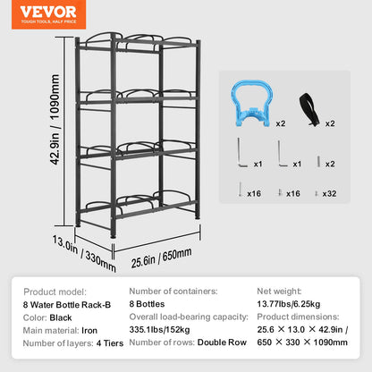 VEVOR 4 Tiers Water Jug Holder, 5 Gallon Water Bottle Holder, Double Row Water Bottle Rack for 8 Bottles, Heavy Duty Water Jug Rack for Kitchen, Office, Living Room, Black - 5JLTZSSTSTZCX729CV0 - view 8