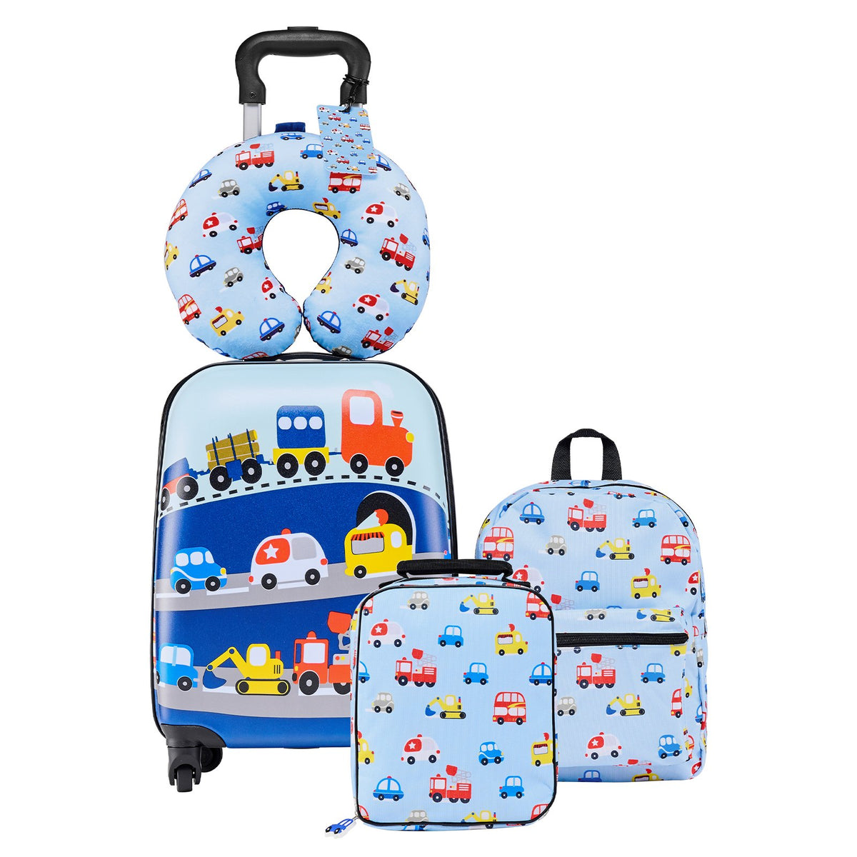 VEVOR Kids Luggage Set, 5 Piece, 18 Inch Hardside Rolling Wheels Suitcase with Backpack & U-shape Pillow, Truck Kids Carry on Luggage Set, Holiday Birthday Gift for Girls Boys, Airline Approved - 5JTETXLX5PCSL7TXG001V0 - view 1