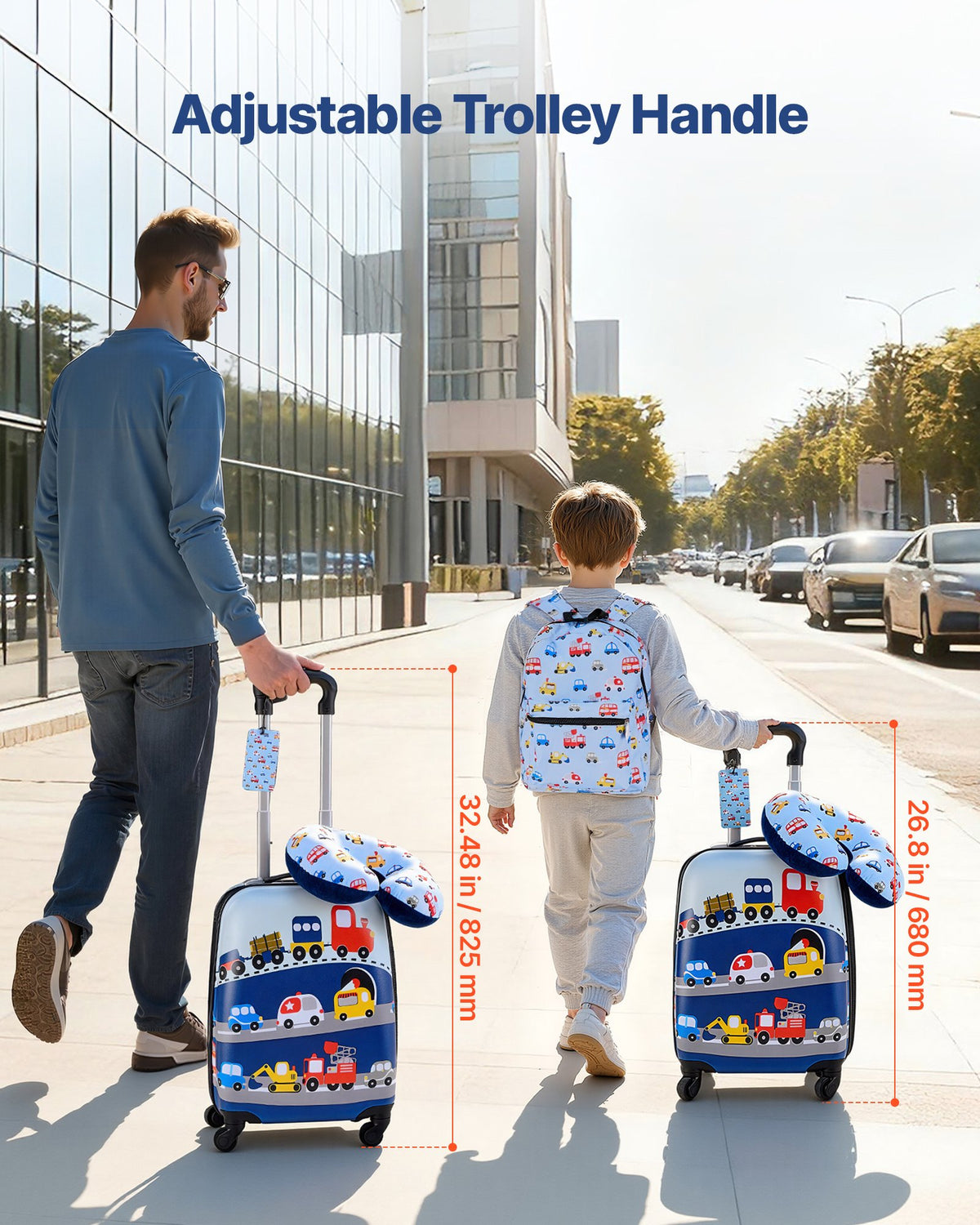 VEVOR Kids Luggage Set, 5 Piece, 18 Inch Hardside Rolling Wheels Suitcase with Backpack & U-shape Pillow, Truck Kids Carry on Luggage Set, Holiday Birthday Gift for Girls Boys, Airline Approved - 5JTETXLX5PCSL7TXG001V0 - view 6