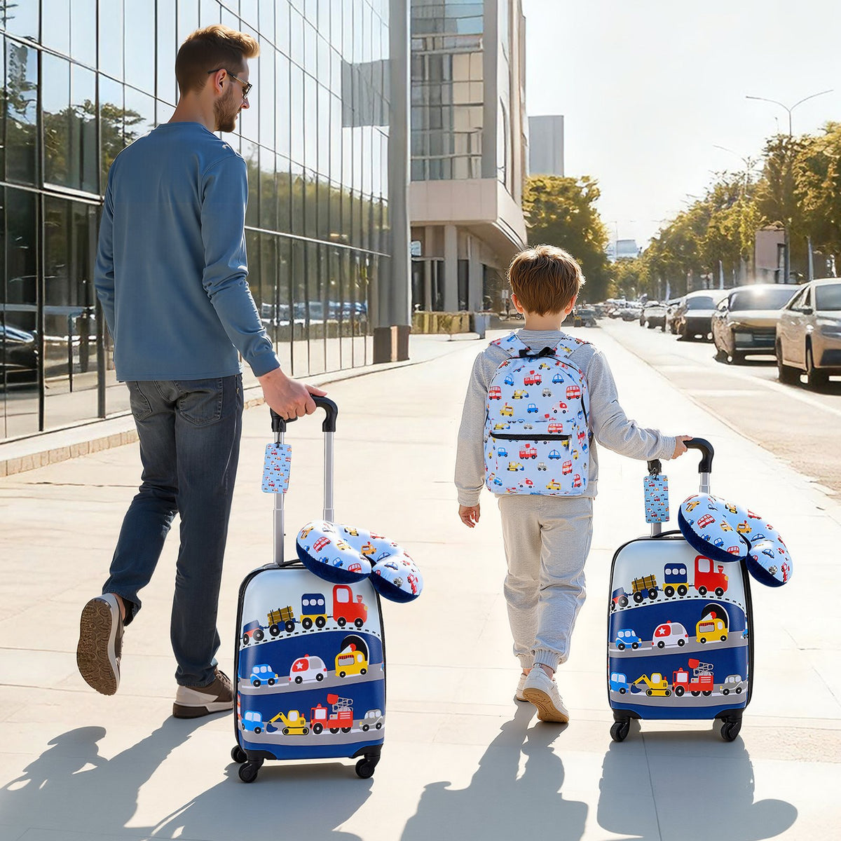 VEVOR Kids Luggage Set, 5 Piece, 18 Inch Hardside Rolling Wheels Suitcase with Backpack & U-shape Pillow, Truck Kids Carry on Luggage Set, Holiday Birthday Gift for Girls Boys, Airline Approved - 5JTETXLX5PCSL7TXG001V0 - view 9