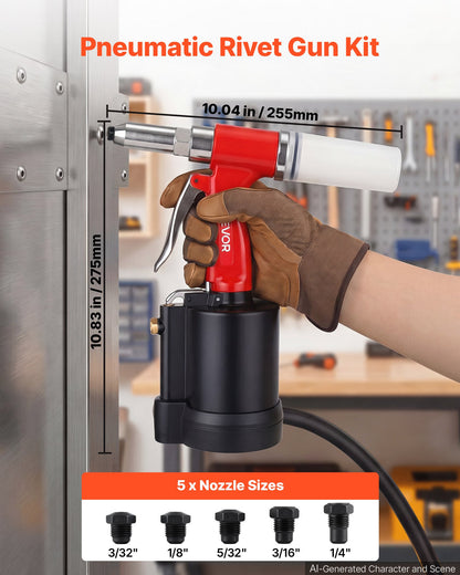 VEVOR Pneumatic Rivet Gun Kit with 3/32" 1/8" 5/32" 3/16" 1/4" Nosepieces, 3924 LBS Pulling Force, 3-Claw Secure Grip, Air Pop Riveter Tool for Automotive, Construction, Industrial Manufacturing - 5Q0KYS2G9D1PEHQUV002V0 - view 3