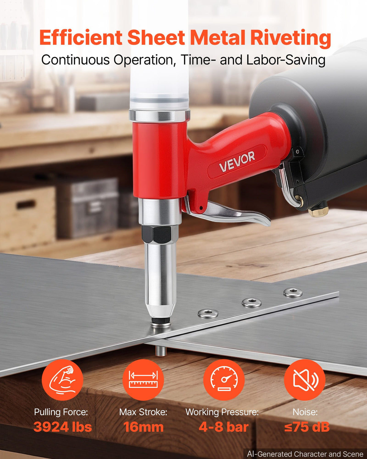 VEVOR Pneumatic Rivet Gun Kit with 3/32" 1/8" 5/32" 3/16" 1/4" Nosepieces, 3924 LBS Pulling Force, 3-Claw Secure Grip, Air Pop Riveter Tool for Automotive, Construction, Industrial Manufacturing - 5Q0KYS2G9D1PEHQUV002V0 - view 4