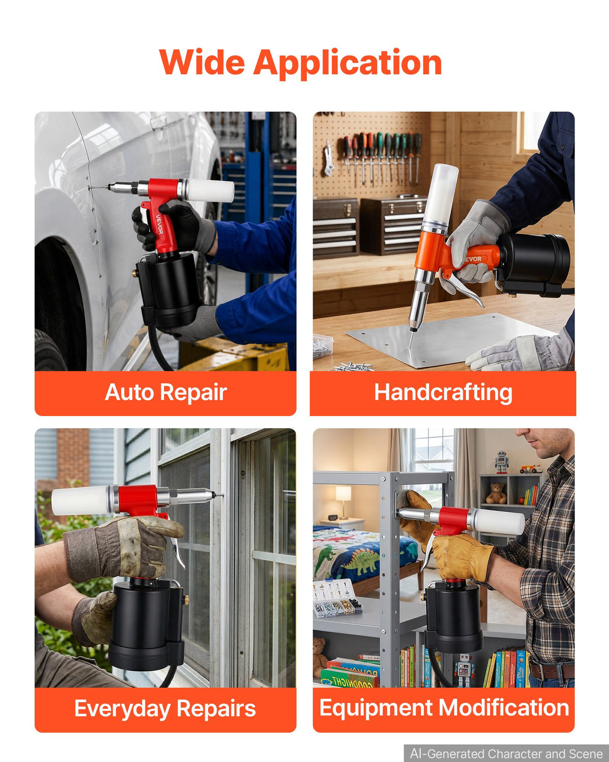 VEVOR Pneumatic Rivet Gun Kit with 3/32" 1/8" 5/32" 3/16" 1/4" Nosepieces, 3924 LBS Pulling Force, 3-Claw Secure Grip, Air Pop Riveter Tool for Automotive, Construction, Industrial Manufacturing - 5Q0KYS2G9D1PEHQUV002V0 - view 7