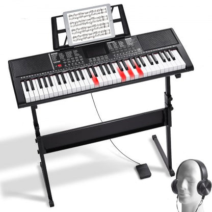 VEVOR 61 Key Digital Keyboard Piano, Lighted Keys, Electric Portable Piano with Adjustable Stand 600 Tones 500 Rhythms Built-In Speakers Sustain Pedal Headphones, USB MIDI for Beginners - 61JBPZSMGQ619P9RUV9 - view 2