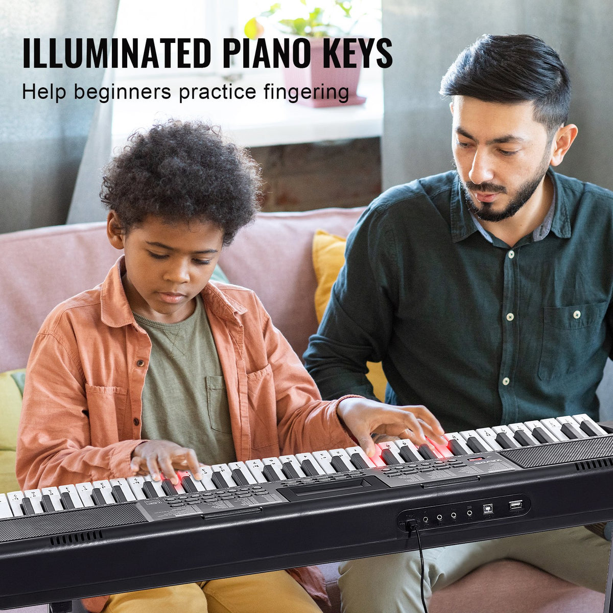 VEVOR 61 Key Digital Keyboard Piano, Lighted Keys, Electric Portable Piano with Adjustable Stand 600 Tones 500 Rhythms Built-In Speakers Sustain Pedal Headphones, USB MIDI for Beginners - 61JBPZSMGQ619P9RUV9 - view 4