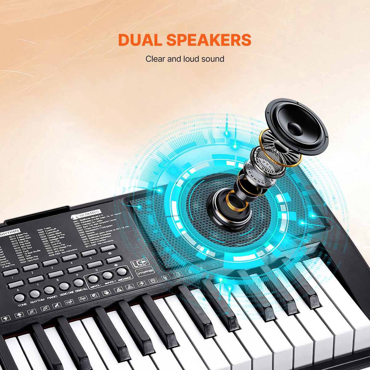 VEVOR 61 Key Digital Keyboard Piano, Lighted Keys, Electric Portable Piano with Adjustable Stand 600 Tones 500 Rhythms Built-In Speakers Sustain Pedal Headphones, USB MIDI for Beginners - 61JBPZSMGQ619P9RUV9 - view 6