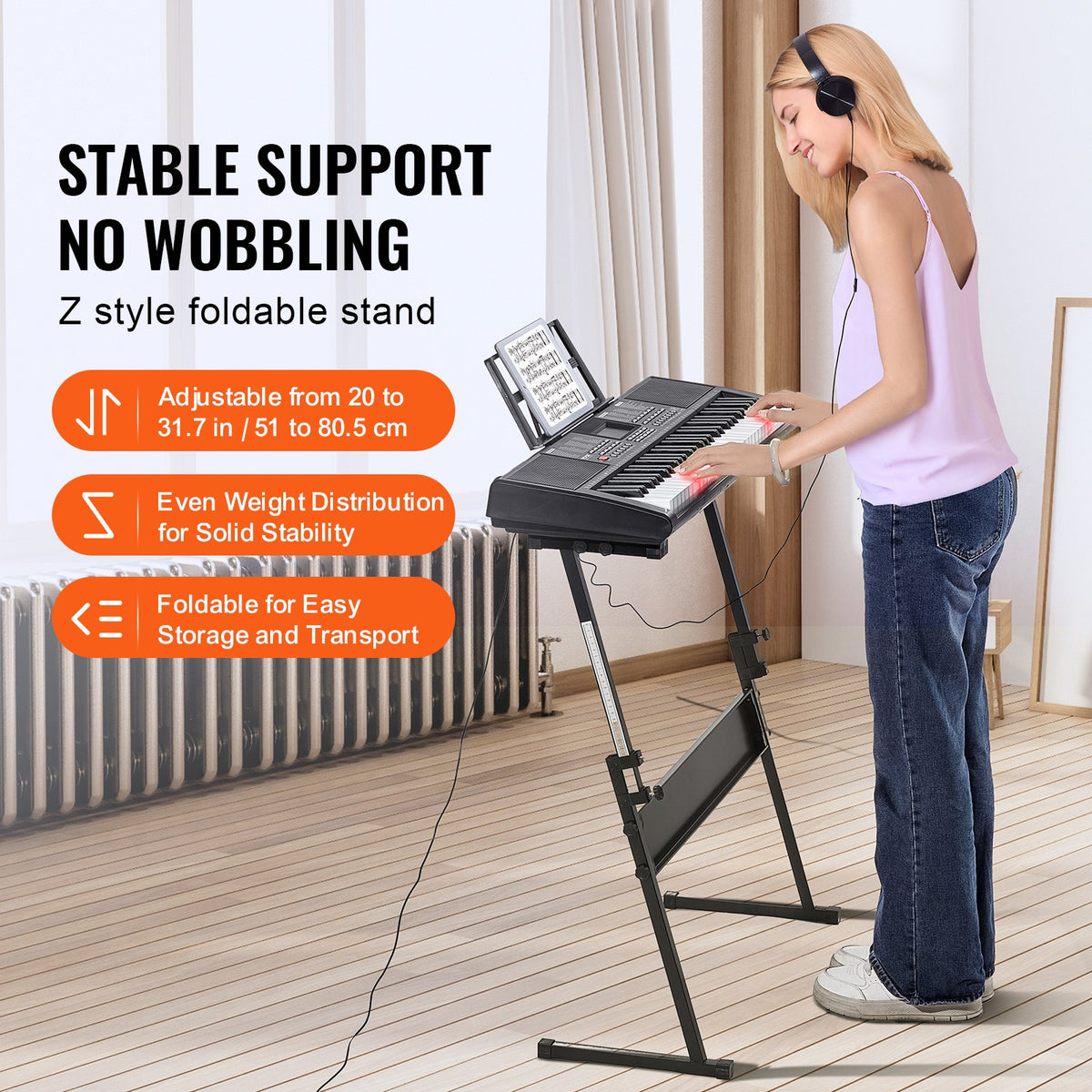 VEVOR 61 Key Digital Keyboard Piano, Lighted Keys, Electric Portable Piano with Adjustable Stand 600 Tones 500 Rhythms Built-In Speakers Sustain Pedal Headphones, USB MIDI for Beginners - 61JBPZSMGQ619P9RUV9 - view 7