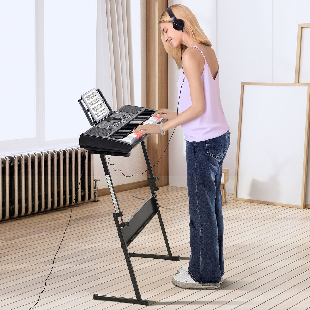 VEVOR 61 Key Digital Keyboard Piano, Lighted Keys, Electric Portable Piano with Adjustable Stand 600 Tones 500 Rhythms Built-In Speakers Sustain Pedal Headphones, USB MIDI for Beginners - 61JBPZSMGQ619P9RUV9 - view 9