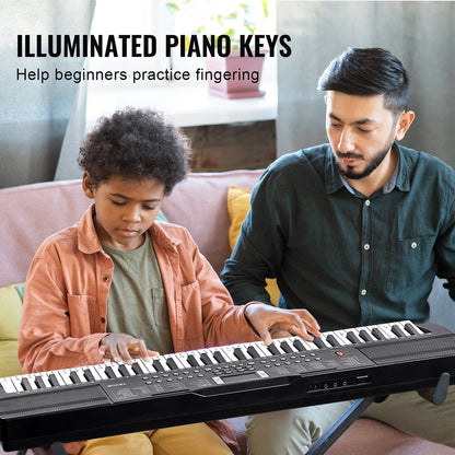 VEVOR 61 Key Digital Keyboard Piano, 200 Tones 200 Rhythms, Electric Portable Piano Keyboard Kit with 60 Demo Songs Built-In Dual Speakers Headphones, Piano Stickers for Beginners Learning - 61JBPZSMGQ61JYYXMV9 - view 4