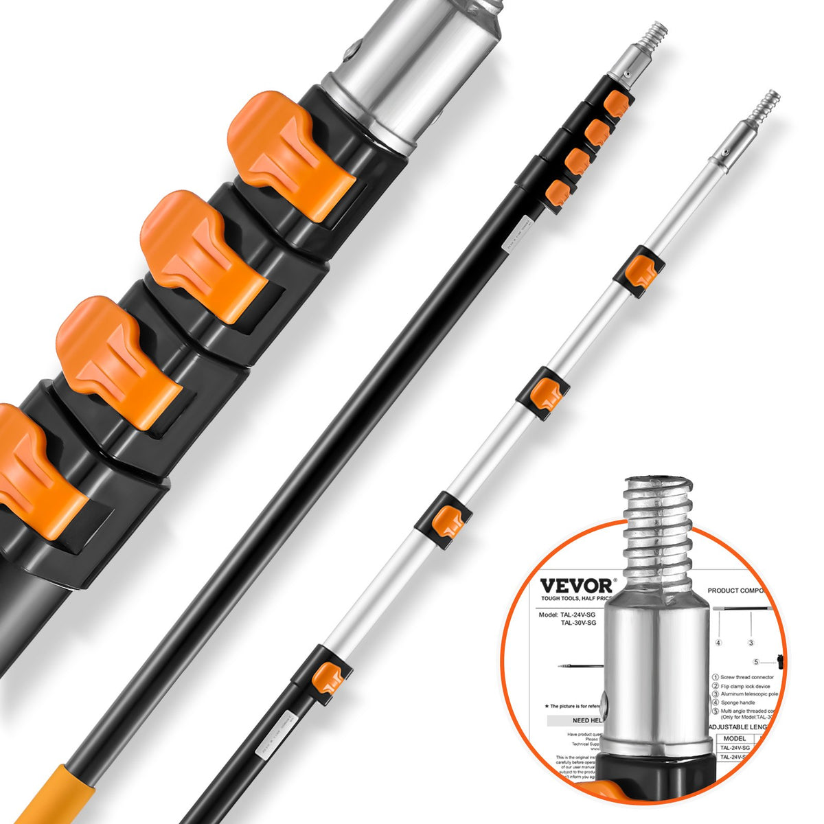 VEVOR Telescoping Pole, 6 to 24 FT Pole, Extension Multi-Purpose Pole, Sturdy Aluminum Alloy Paint Extendable Pole with Flip-Lock Design, Telescopic Pole for Painting, Dusting and Cleaning - 624YCGTYZGJSJ2D0SV0 - view 1