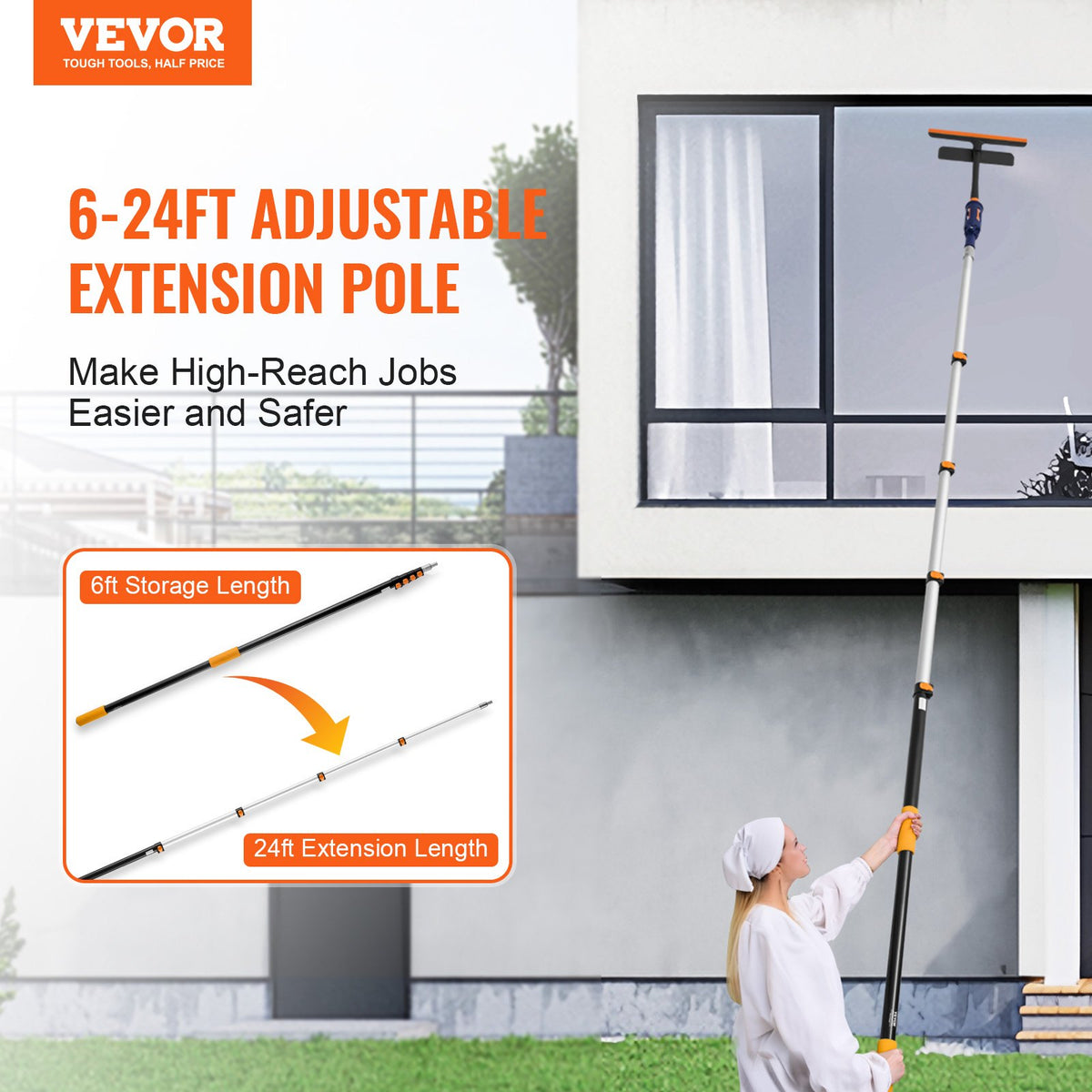 VEVOR Telescoping Pole, 6 to 24 FT Pole, Extension Multi-Purpose Pole, Sturdy Aluminum Alloy Paint Extendable Pole with Flip-Lock Design, Telescopic Pole for Painting, Dusting and Cleaning - 624YCGTYZGJSJ2D0SV0 - view 3