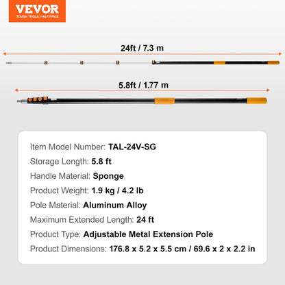 VEVOR Telescoping Pole, 6 to 24 FT Pole, Extension Multi-Purpose Pole, Sturdy Aluminum Alloy Paint Extendable Pole with Flip-Lock Design, Telescopic Pole for Painting, Dusting and Cleaning - 624YCGTYZGJSJ2D0SV0 - view 8