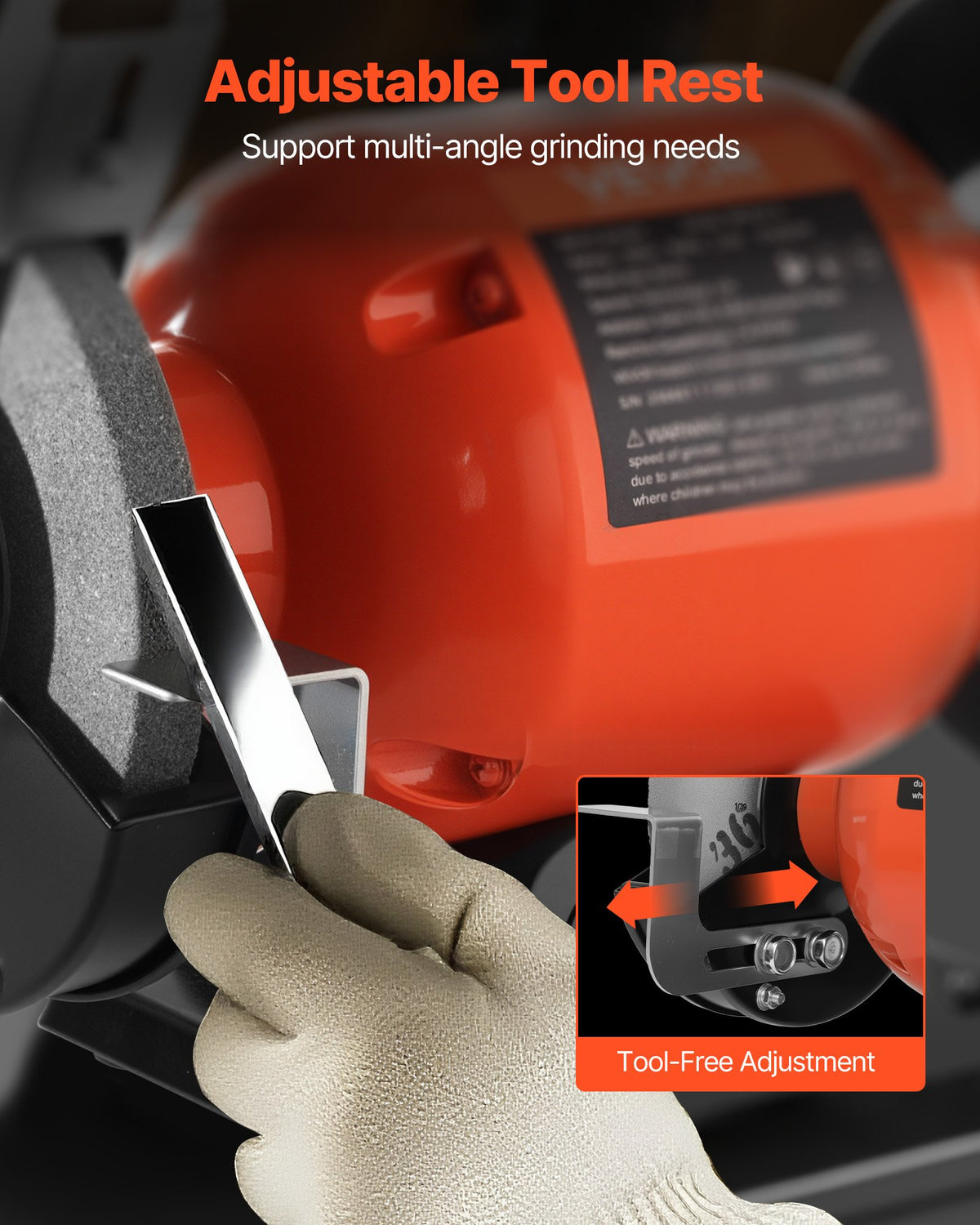 VEVOR Bench Grinder, 6-inch Single Speed Bench Grinder, 1750RPM Low-Speed Table Grinders with 250W 2A Induction Motor, 36/60-Grit Grinding Wheels & Adjustable Tool Rest for Precise Sharpening Grinding - 6INCHTSMCDS668HQS001V1 - view 6
