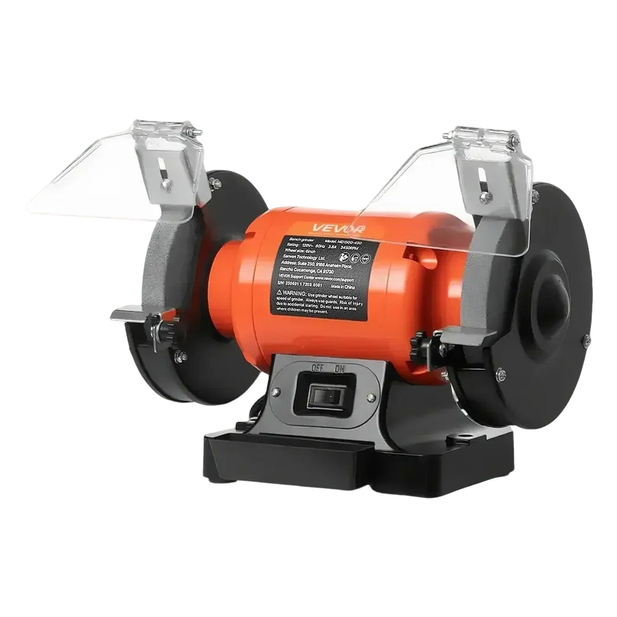 VEVOR Bench Grinder, 6-inch Single Speed Bench Grinder, 3450RPM High-Speed Table Grinders with 450W 3.8A Induction Motor, 36/60-Grit Grinding Wheel & Adjustable Eye Shield for Fast Sharpening Grinding - 6INCHTSMCDS6BUJK8001V1 - view 1
