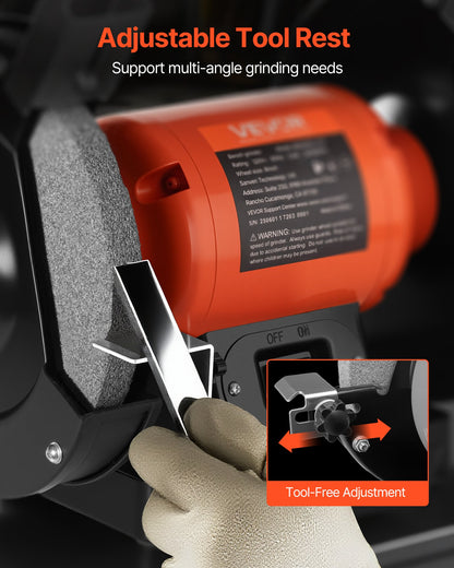 VEVOR Bench Grinder, 6-inch Single Speed Bench Grinder, 3450RPM High-Speed Table Grinders with 450W 3.8A Induction Motor, 36/60-Grit Grinding Wheel & Adjustable Eye Shield for Fast Sharpening Grinding - 6INCHTSMCDS6BUJK8001V1 - view 6