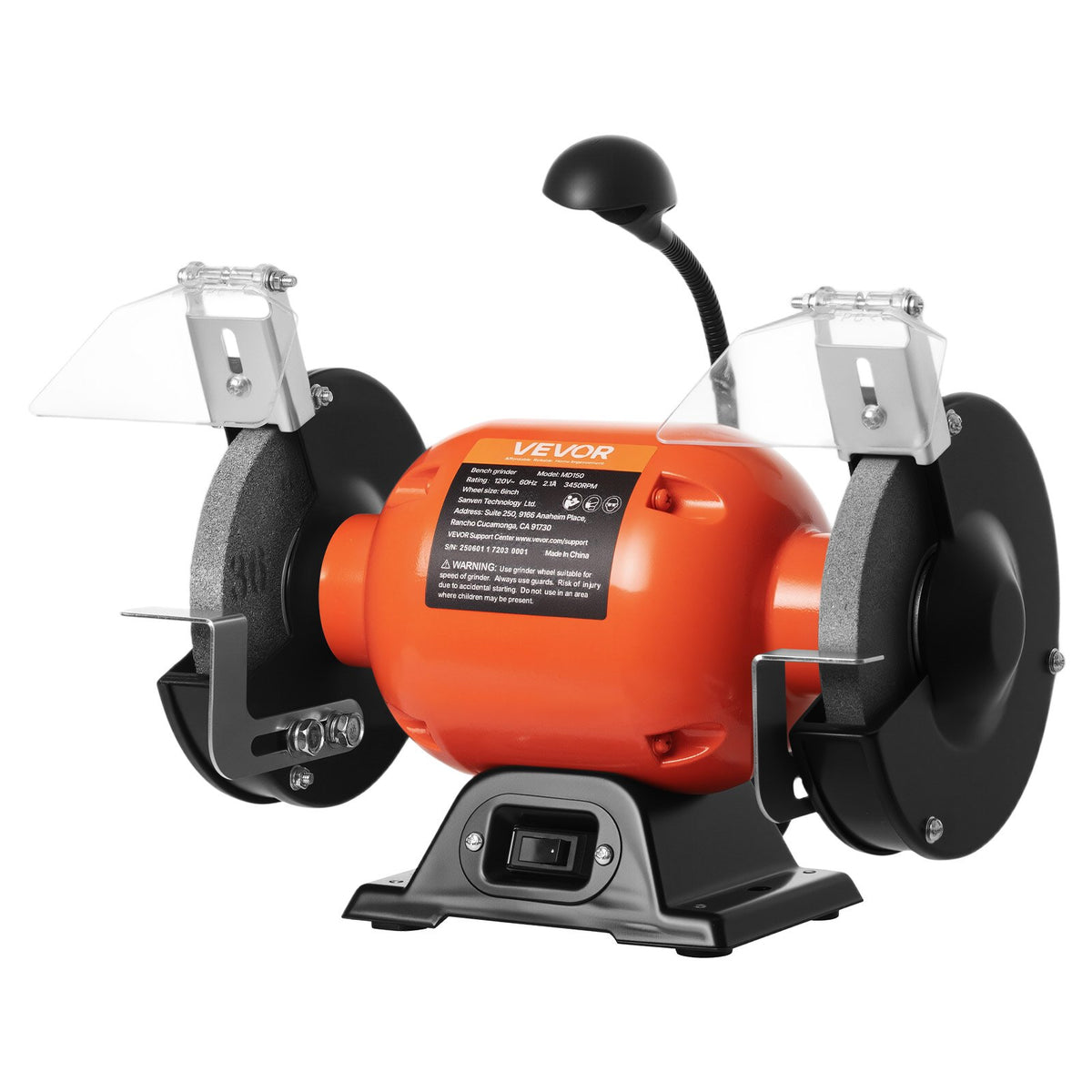 VEVOR Bench Grinder, 6-inch Single Speed Bench Grinder, 3450RPM High-Speed Table Grinders with 250W 2.1A Induction Motor, 36/60-Grit Grinding Wheels & LED Work Light for Fast Sharpening Grinding - 6INCHTSMCDS6X0MS7001V1 - view 1