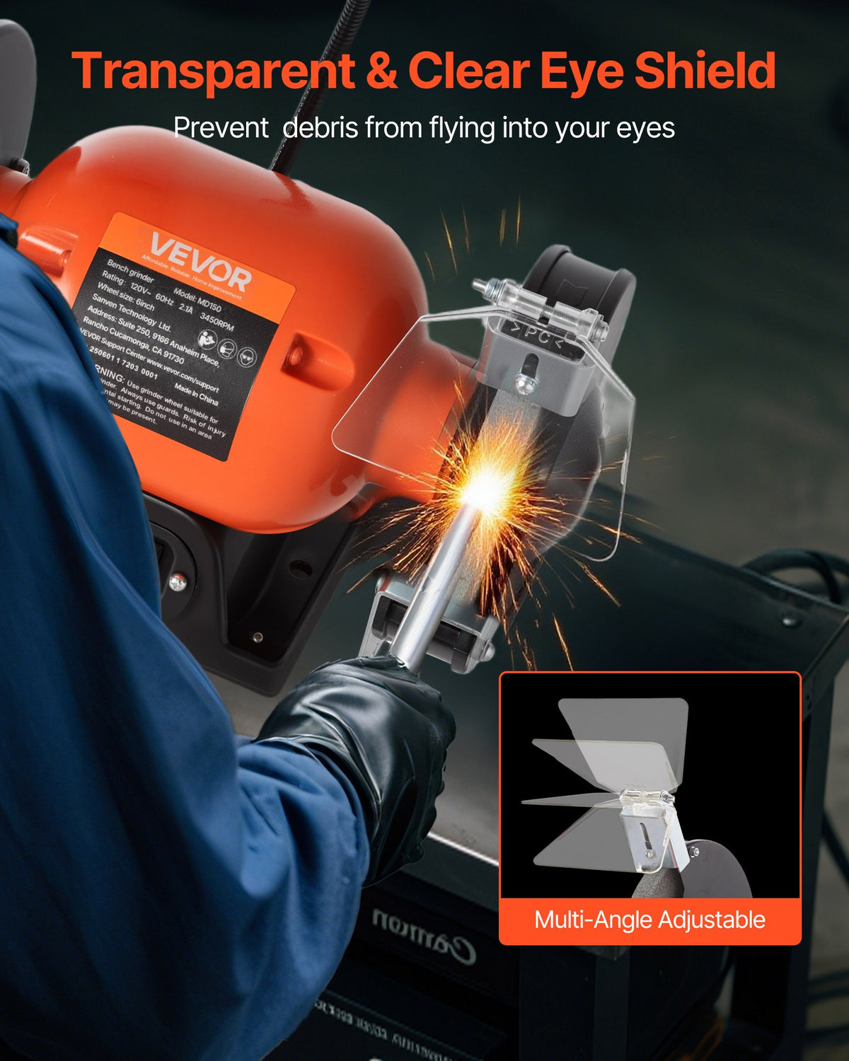 VEVOR Bench Grinder, 6-inch Single Speed Bench Grinder, 3450RPM High-Speed Table Grinders with 250W 2.1A Induction Motor, 36/60-Grit Grinding Wheels & LED Work Light for Fast Sharpening Grinding - 6INCHTSMCDS6X0MS7001V1 - view 5