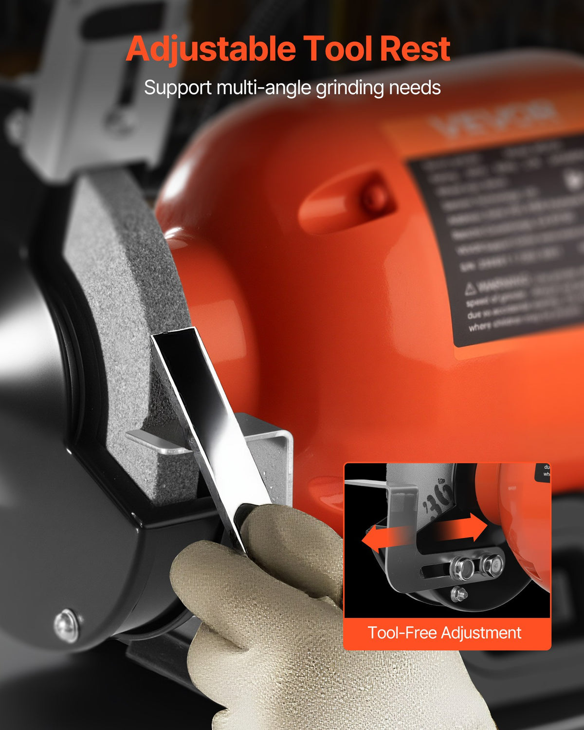 VEVOR Bench Grinder, 6-inch Single Speed Bench Grinder, 3450RPM High-Speed Table Grinders with 250W 2.1A Induction Motor, 36/60-Grit Grinding Wheels & LED Work Light for Fast Sharpening Grinding - 6INCHTSMCDS6X0MS7001V1 - view 6