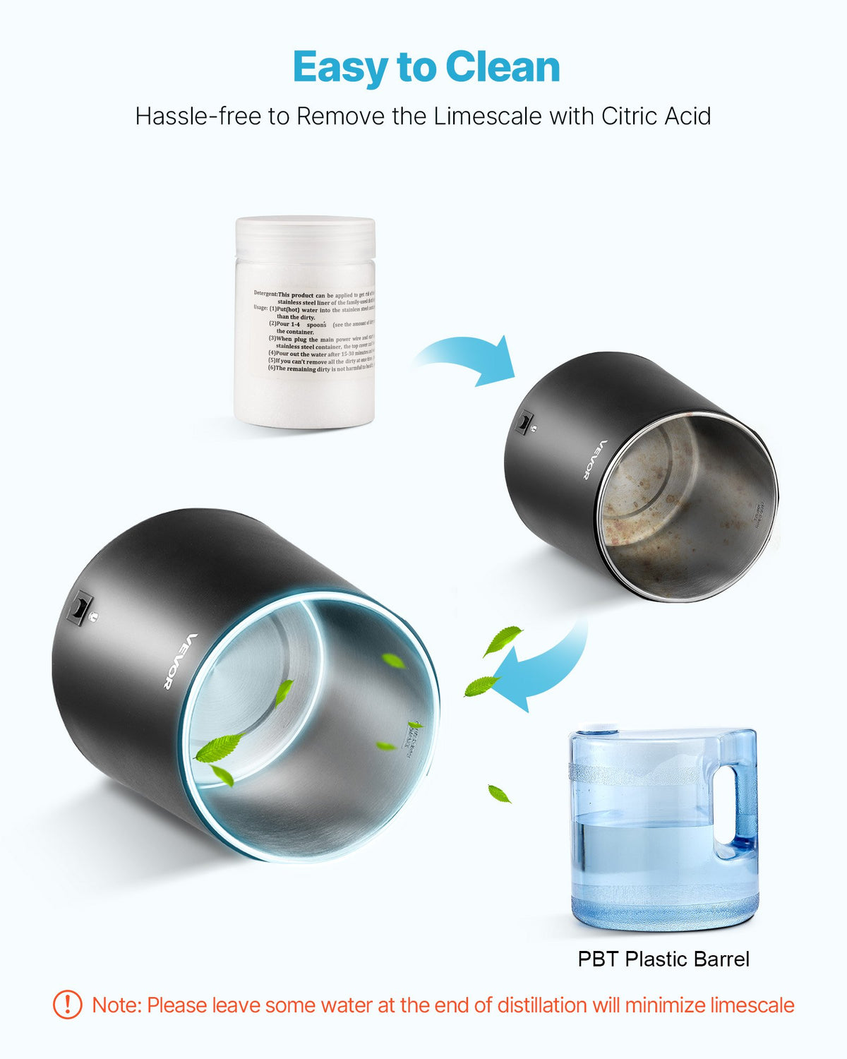 VEVOR Water Distiller, 6L 1.6 Gallon Larger Pure Water Purifier Filter For Home Table Countertop, 900W Plastic Distilled Maker, Stainless Steel Interior Drinking Machine to Make Clean Waters, Black - 6LZLSJHS6L13DEMXU001V1 - view 6