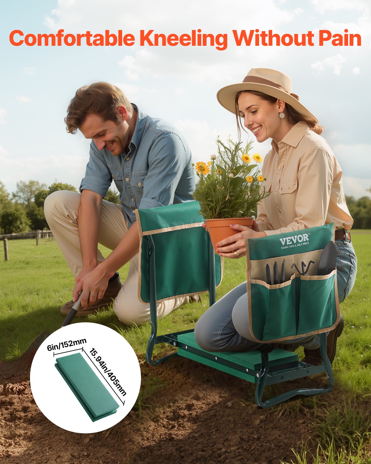 VEVOR Garden Kneeler and Seat, 6 in Wide Kneeling Pad, Heavy Duty Garden Kneeling Stool, Folding Garden Seat with 2 Tool Bags, Relieve Knee & Back Pain, Portable Garden Bench for Women Grandparents - 6YCGDJKZDK2GGCLRN001V0 - view 3