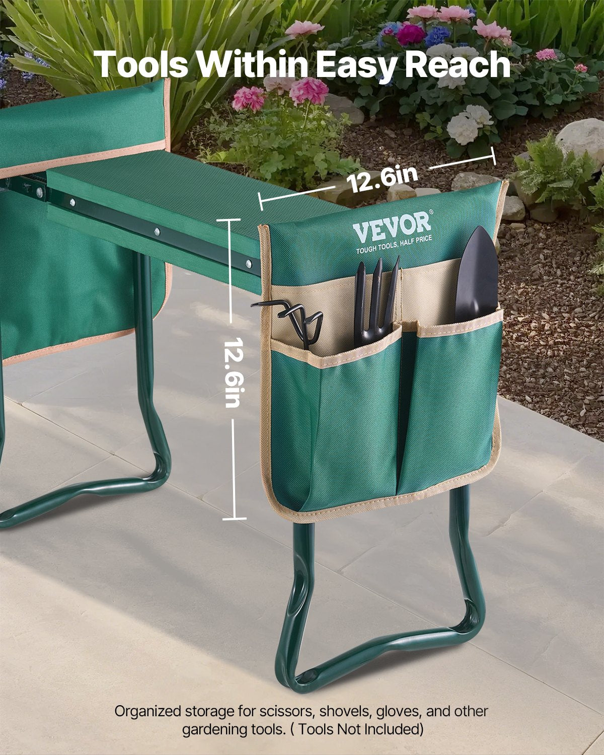 VEVOR Garden Kneeler and Seat, 6 in Wide Kneeling Pad, Heavy Duty Garden Kneeling Stool, Folding Garden Seat with 2 Tool Bags, Relieve Knee & Back Pain, Portable Garden Bench for Women Grandparents - 6YCGDJKZDK2GGCLRN001V0 - view 6