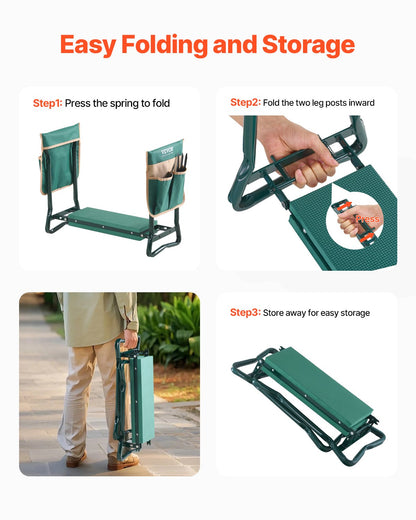 VEVOR Garden Kneeler and Seat, 6 in Wide Kneeling Pad, Heavy Duty Garden Kneeling Stool, Folding Garden Seat with 2 Tool Bags, Relieve Knee & Back Pain, Portable Garden Bench for Women Grandparents - 6YCGDJKZDK2GGCLRN001V0 - view 7