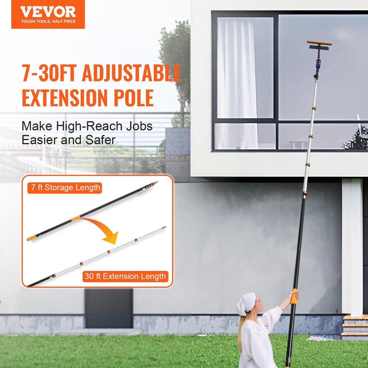 VEVOR Telescoping Pole, 7 to 30 FT Pole, Extension Multi-Purpose Pole, Sturdy Aluminum Alloy Paint Extendable Pole with Flip-Lock Design, Telescopic Pole for Painting, Dusting and Cleaning - 730YCGTYZGJSPFZ03V0 - view 3