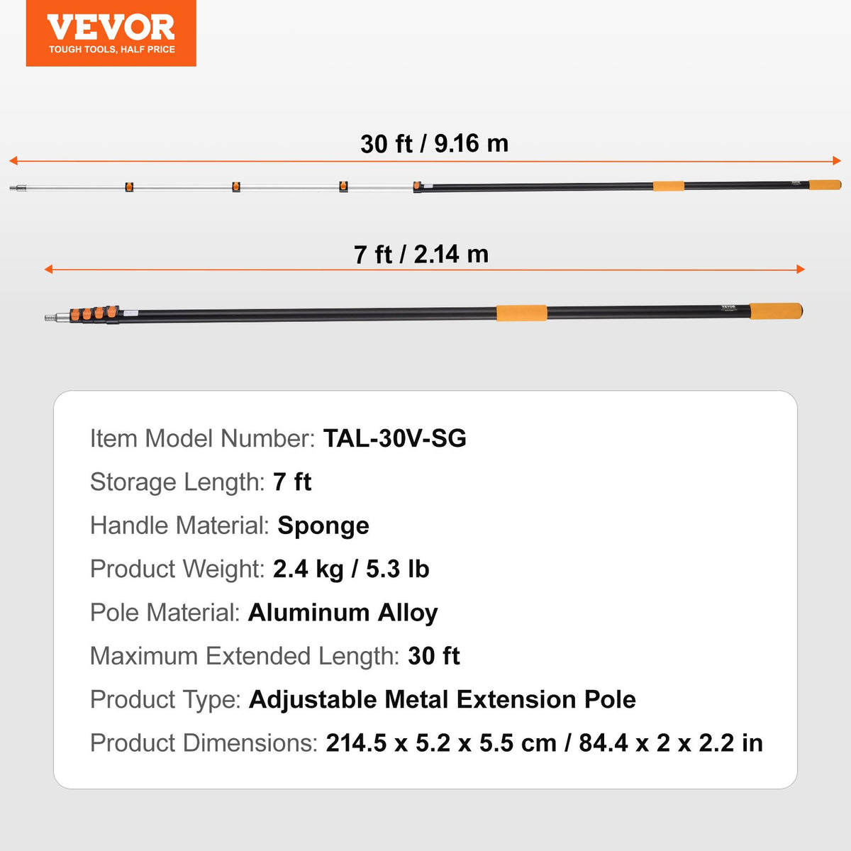 VEVOR Telescoping Pole, 7 to 30 FT Pole, Extension Multi-Purpose Pole, Sturdy Aluminum Alloy Paint Extendable Pole with Flip-Lock Design, Telescopic Pole for Painting, Dusting and Cleaning - 730YCGTYZGJSPFZ03V0 - view 8