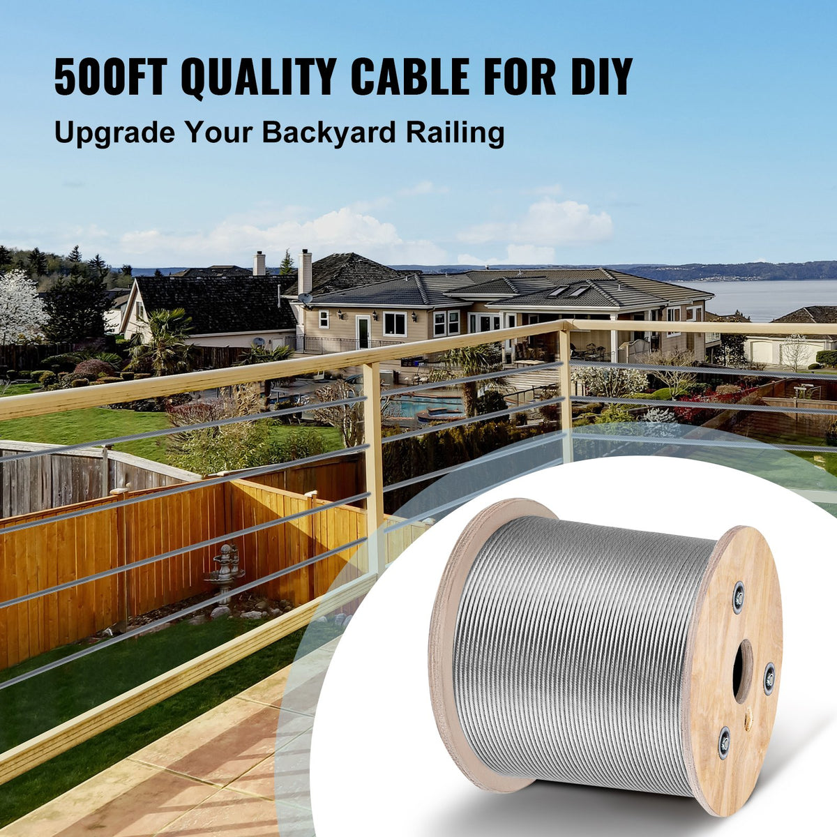 VEVOR Stainless Steel Wire Rope - 3/16" (4.76 mm), 500 ft (150 m), 7 x 19 - product view 2