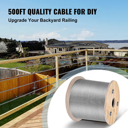VEVOR Stainless Steel Wire Rope - 3/16" (4.76 mm), 500 ft (150 m), 7 x 19 - product view 2