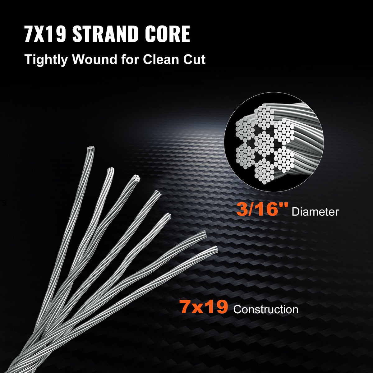 VEVOR Stainless Steel Wire Rope - 3/16" (4.76 mm), 500 ft (150 m), 7 x 19 - product view 3