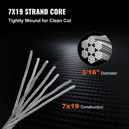 VEVOR Stainless Steel Wire Rope - 3/16" (4.76 mm), 500 ft (150 m), 7 x 19 - product view 3