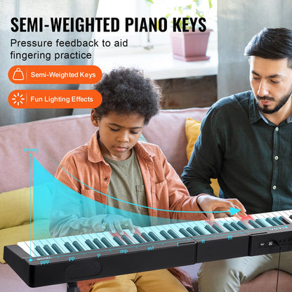VEVOR 88 Key Digital Piano Keyboard, Semi Weighted Keys, Full Size Electric Keyboard Piano Set with Adjustable Stand Built-In Speakers Sustain Pedal Headphones, Bluetooth MIDI USB for Beginners - 88JBPZSMGQ88N6BDSV1 - view 4