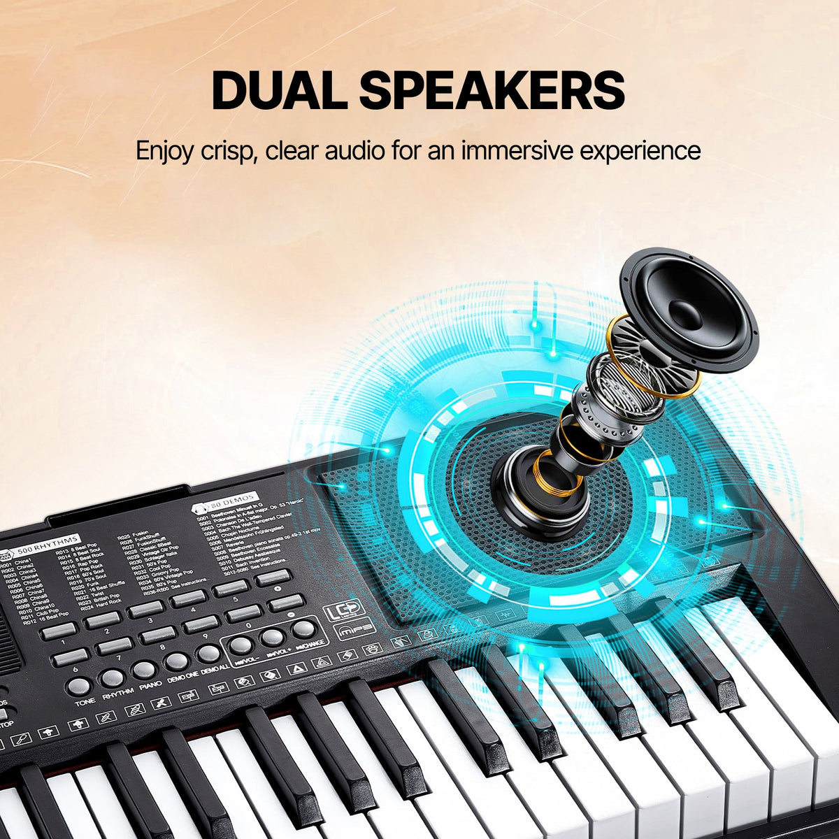 VEVOR 88 Key Digital Piano Keyboard, Semi Weighted Keys, Full Size Electric Keyboard Piano Set with Adjustable Stand Built-In Speakers Sustain Pedal Headphones, Bluetooth MIDI USB for Beginners - 88JBPZSMGQ88N6BDSV1 - view 6